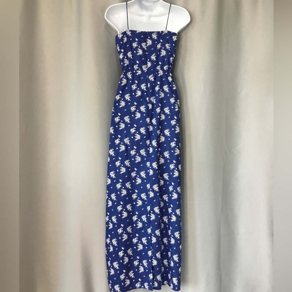 J Crew Royal Blue Floral Print Spaghetti straps Maxi Dress - Picture 2 of 5